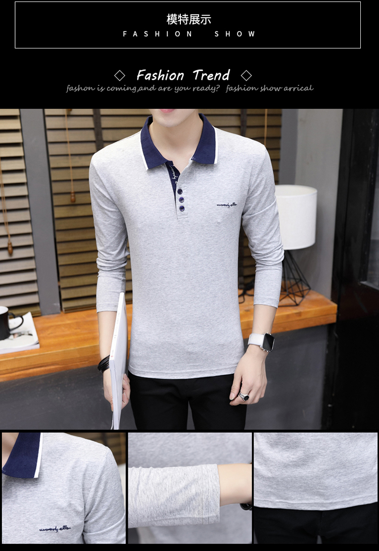 Cổ áo mùa thu dài trục nam áo thun dài tay 丅 桖 cotton áo sơ mi nam mùa thu mỏng phần thường mặc quần áo mùa thu bên ngoài mặc nan áo phông rộng nam