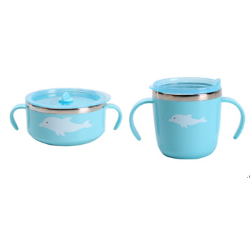 Two domestic wind 304 stainless steel children's tableware double ear cup baby eat bowl auxiliary bowl