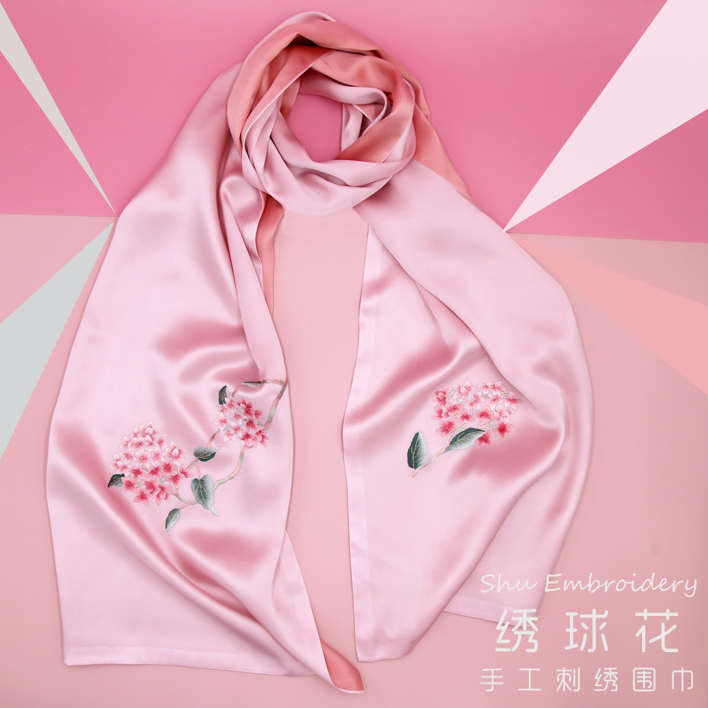 Chengdu Shu Embroidered Mulberry Silk Lengthened Scarves handmade embroidered double-layered qipao shawl with Chinese Wind Foreign Affairs Mom Gift