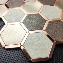 Rose Gold Hexagon Wall Sticker Mosaic Decoration Background Wall Self-Stick Art Tile Metal Stainless Steel Background Brick