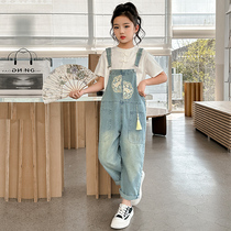 Girls overalls suit summer wear 2024 new style fashionable new Chinese style big children summer thin jeans