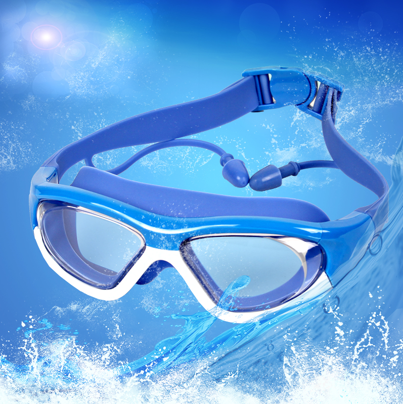 Children large frame swimming goggles with earplugs boy high-definition waterproof anti-fog girl professional swimming glasses diving goggles