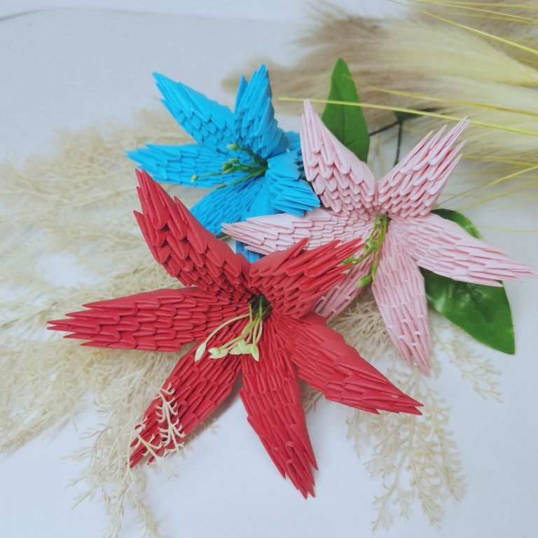 Paper edge handmade flower triangle insert origami vase with flower material package finished lily flower hand-made flower semi-finished product