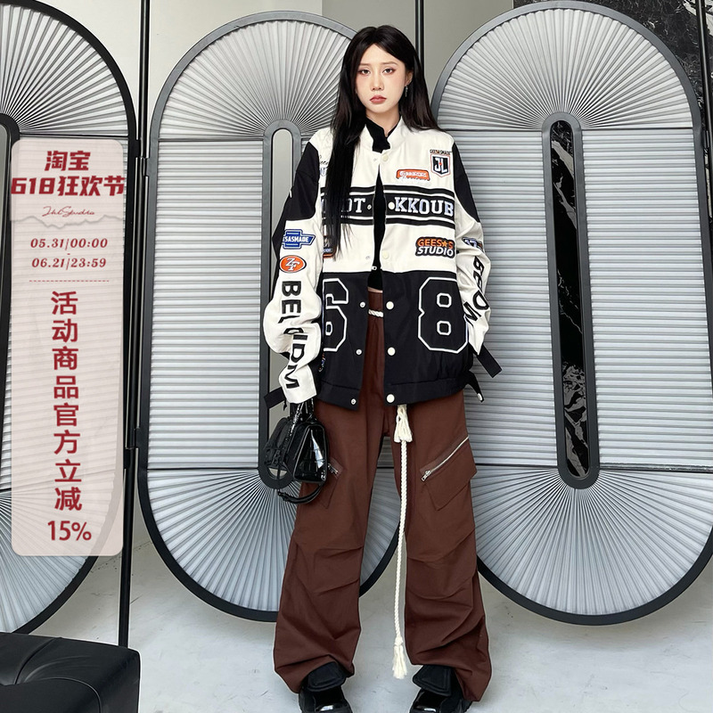 Zhl Studio Detachable Motorcycle Jacket for Women 2024 Trendy American Style Thin Design Niche Baseball Jacket