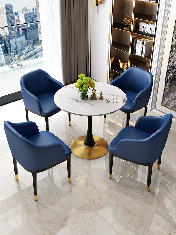 Net red rock board dining table home small apartment light luxury sales office reception negotiation table and chair combination small round table commercial
