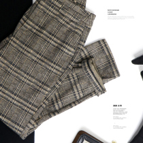 Ku Yin autumn and winter styling high waist ankle-length pants covering meat thin retro plaid tapered pants