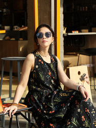 Kuyin Ba Da Bu Huo Sunset Garden Mulberry Silk Fashionable Floral Temperament Slimming Summer High Waist Dress