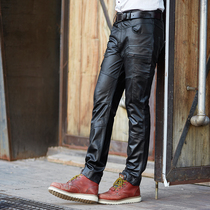  Leather leather pants Mens cowhide motorcycle windproof leather pants loose autumn and winter motorcycle leather pants mens slim warm leather pants