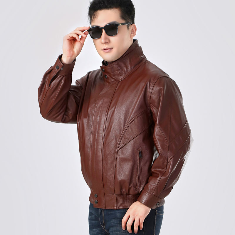 First-Layer Cowhide Leather Jacket for Men and Women, 90S Hong Kong Style, Golden Mink Fur Integrated, Vintage Dad-Style Aviator Leather Jacket