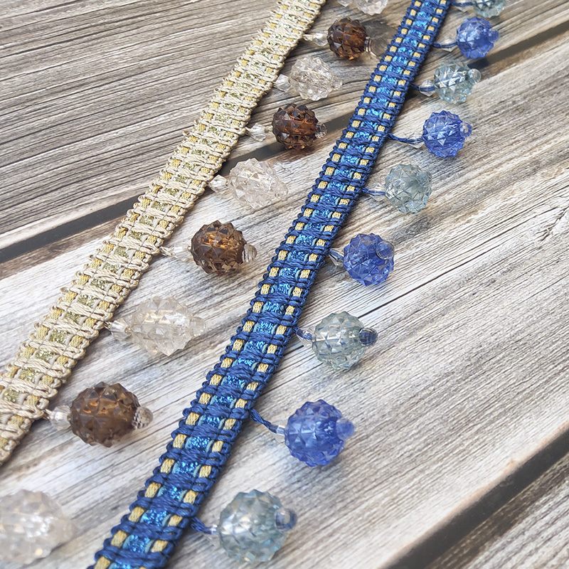 European curtain lace crystal beads decoration sofa tassel edge ear accessories pendant hanging ball double color beads