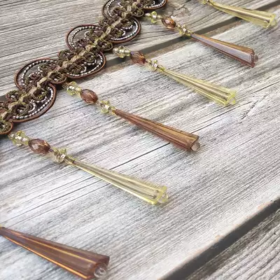 Long version curtain lace beads hanging ears wedding lampshade fabric decoration crystal beads European window veil tassel accessories