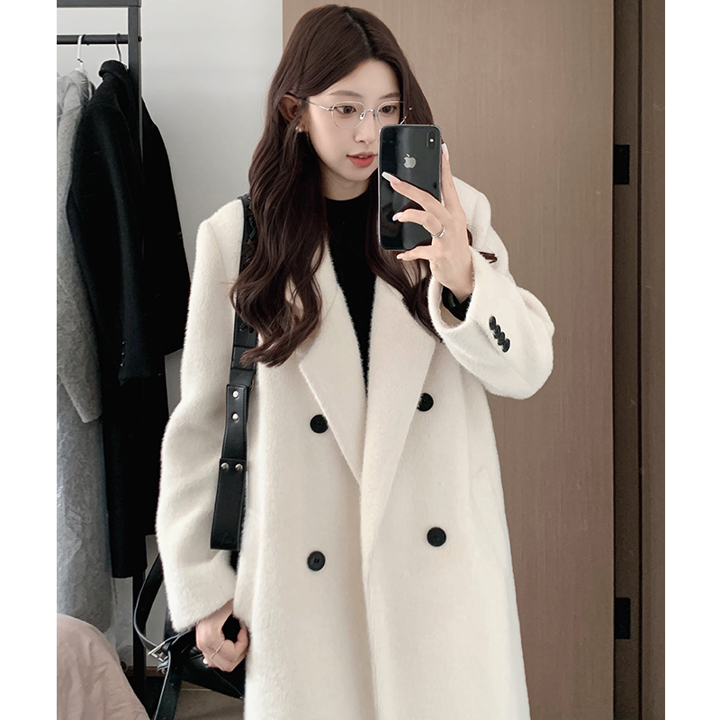 White down Jacket with Wool Lining, Women's 2025 Winter New Korean Style Long Thick Woolen Coat