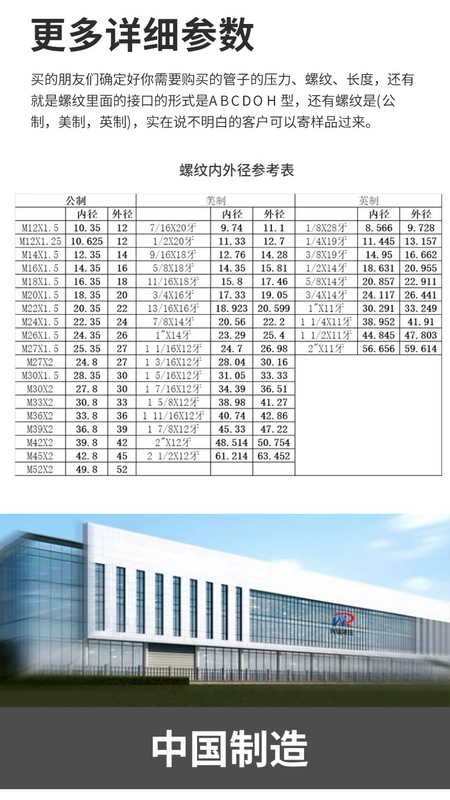 Ống dầu áp suất cao khớp chuyển tiếp thủy lực dây bên ngoài 3/4*22D.3/4*27D.3/4*30D.3/4-33x2