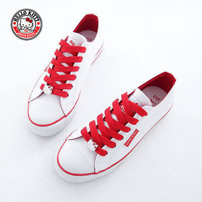 Hello Kitty MIT Taiwan Bright Leather Kitty Embossing Sails Cloth Shoes-White