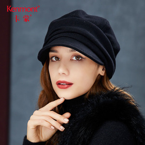 卡蒙韩版黑色毛呢贝雷帽女秋冬保暖
