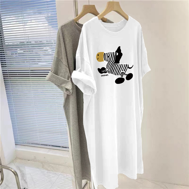 Mid-Length Over-The-Knee Pure Cotton White Short-Sleeved Dress for Women, Summer 2026 New Style, Loose Outerwear with Slit T-Shirt Dress Mid-Length Over-The-Knee Pure Cotton White Short-Sleeved Dress for Women, Summer 2026 New Style, Loose Outerwear with Slit T-Shirt Dress