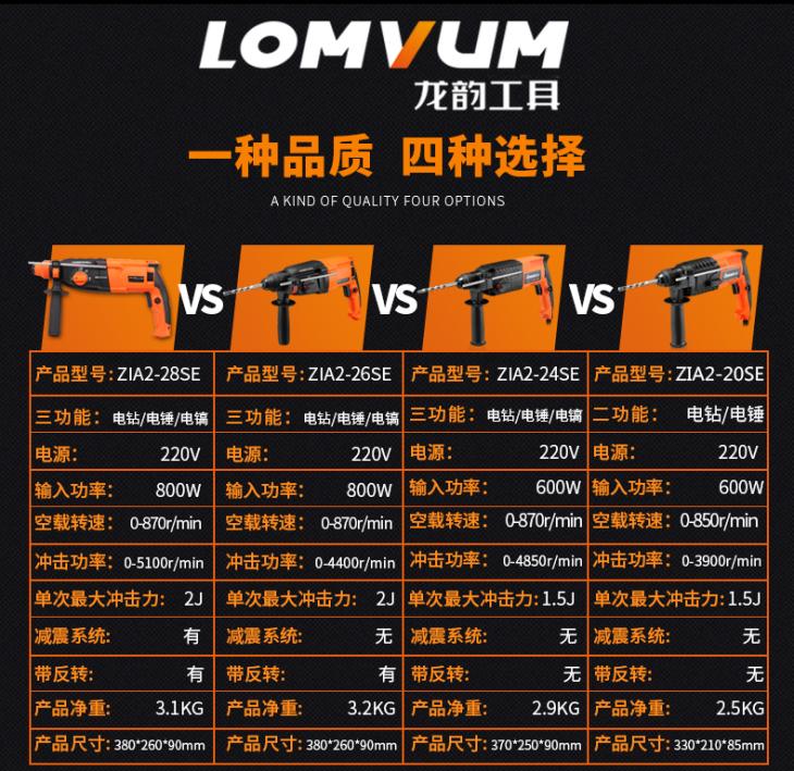 Long Yun Light Electric Hammer Máy khoan điện Máy khoan điện đa năng Ba chức năng Máy khoan cầm tay Tác động Máy khoan Công nghiệp Điện gia dụng Dụng cụ điện