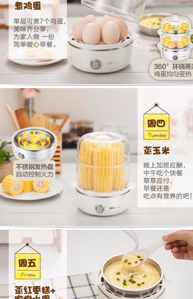 Gấu / gấu ZDQ-A14B3 trứng luộc chính hãng trứng hấp đa chức năng đôi bằng thép không gỉ hấp trứng - Nồi trứng nồi lẩu điện mini
