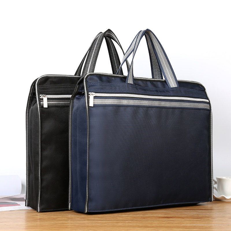 Briefcase men's business portable simple A4 file bag women's large-capacity office bag canvas waterproof information meeting bag