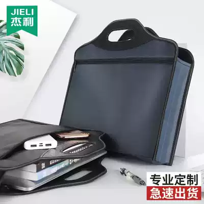 Briefcase Male business simple portable A4 file bag Canvas large capacity office bag female multi-layer conference information bag