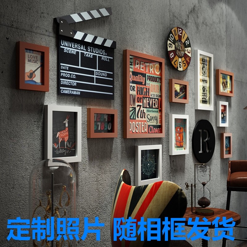 Polymer photo wall decoration Hair salon bar Industrial picture frame Hanging picture photo wall combination photo frame wall vintage