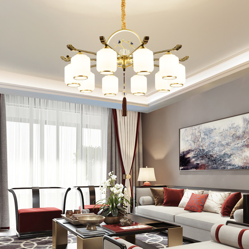 All-copper chandelier living room lamp duplex floor hall chandelier simple creative bedroom dining room lamp light luxury new Chinese chandelier