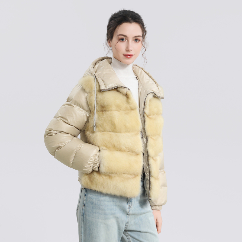 Vell Fur 2026 New Model Russian Sable Fur Spliced down Long-Sleeved Hooded Zipper Jacket Z173 Vell Fur 2026 New Model Russian Sable Fur Spliced down Long-Sleeved Hooded Zipper Jacket Z173