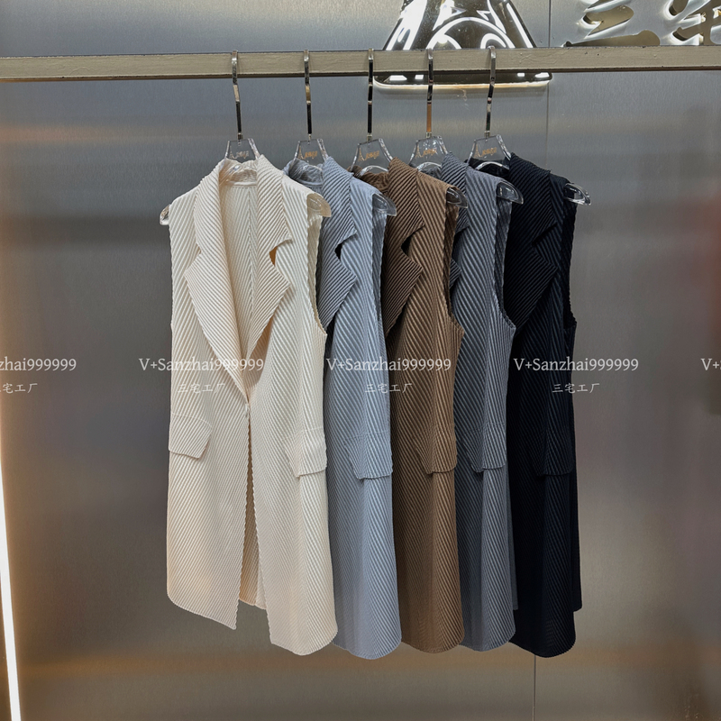 Summer New Solid Color Fashionable Dragon Scale Pleated Mid-Length Vest Cardigan Thin Style Elegant Slimming Versatile Jacket