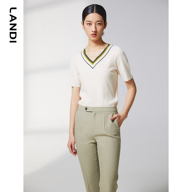 LANDI Blue Light Green Classic Small Foot Suit Pants Women's 2023 Spring New Slim Fit Nine-Point Pants