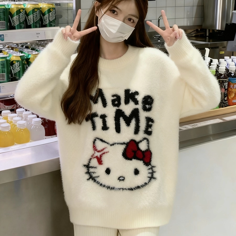 Loose White Sweater for Women, 2026 New Winter Thickened Base Shirt, Warm Top for High School and Middle School Students, Older Children Loose White Sweater for Women, 2026 New Winter Thickened Base Shirt, Warm Top for High School and Middle School Students, Older Children
