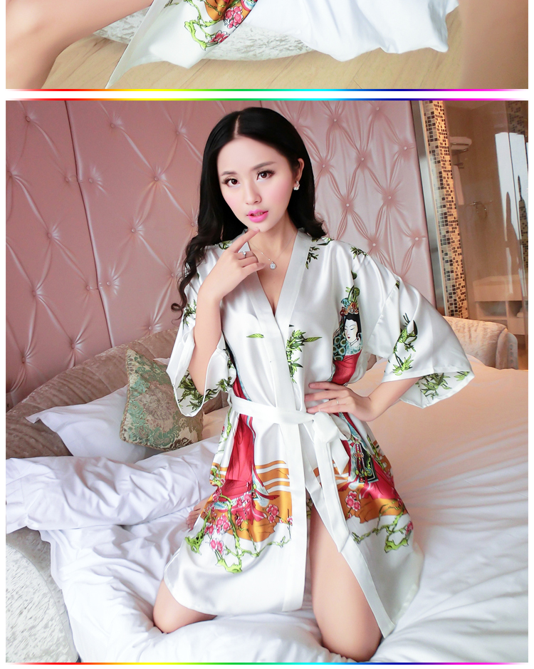 Nữ duy nhất khí áo ngủ nữ mùa hè sexy mê hoặc băng lụa siêu ngắn nightdress vui vẻ áo choàng tắm lụa yukata phần mỏng nữ