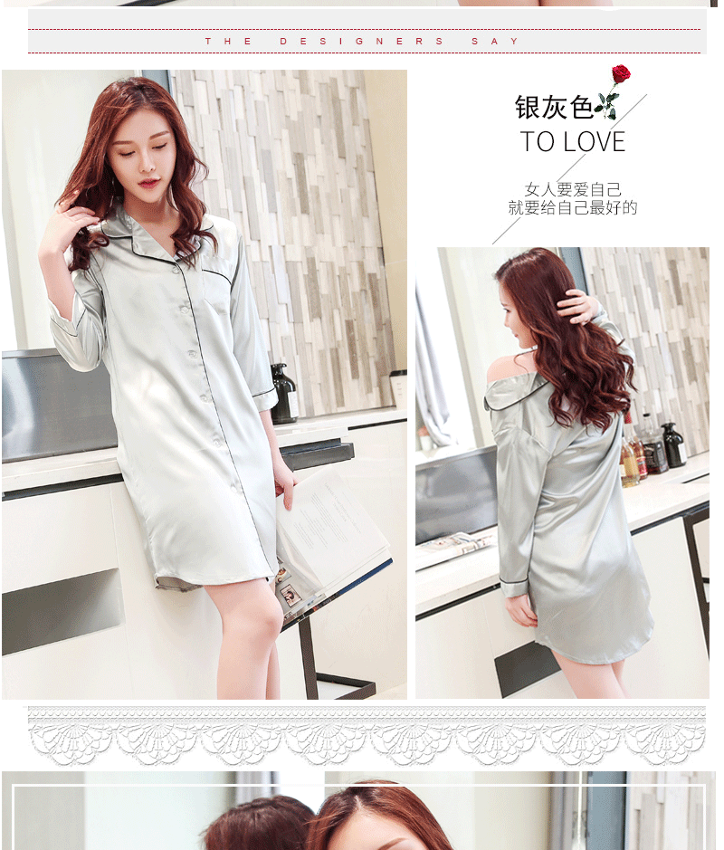 Bộ đồ ngủ nữ mùa xuân và mùa thu băng lụa đêm váy dài tay áo ngủ váy ngủ gợi cảm quyến rũ váy lụa phục vụ mùa hè váy thu đông đẹp