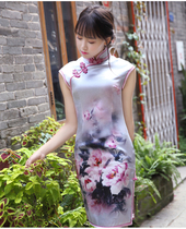 Heavy pound true silk qipao Summer new womens improved version Fashion teenage girl fresher dress 19175