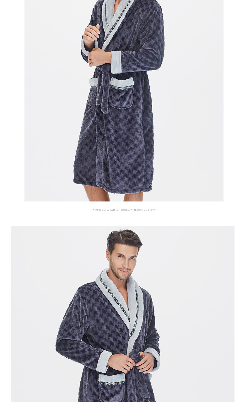之 Bộ đồ ngủ nam 18 mùa đông mới ấm màu rắn dày áo choàng nhung dài san hô D1820344 đồ pijama