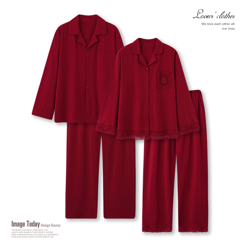 Red Pajamas for Men and Women, Festive Long-Sleeved, Suitable for the Year of Birth, Plus Size, Autumn and Winter Style, Wedding and Newlywed Set