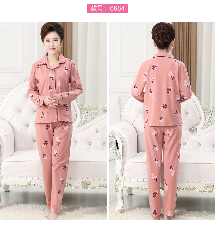 Đồ ngủ trung niên nam cực cotton nữ mùa thu dài tay mẹ chồng cao tuổi trung niên mẹ mùa xuân phù hợp các kiểu đồ bộ mặc ở nhà đẹp