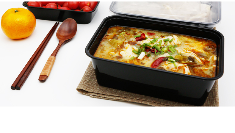 Hộp ăn trưa hình chữ nhật dùng một lần hộp đóng gói màu đen hộp đóng gói takeaway hộp ăn trưa trái cây ăn trưa dày 500ML - Hộp cơm điện sưởi ấm 	hộp cơm điện bear dfh-b20w6	