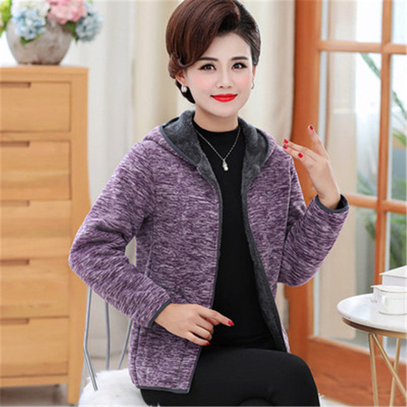 Fat plus size autumn and winter middle-aged women's fleece jacket hooded velvet thickened fleece mom cotton coat
