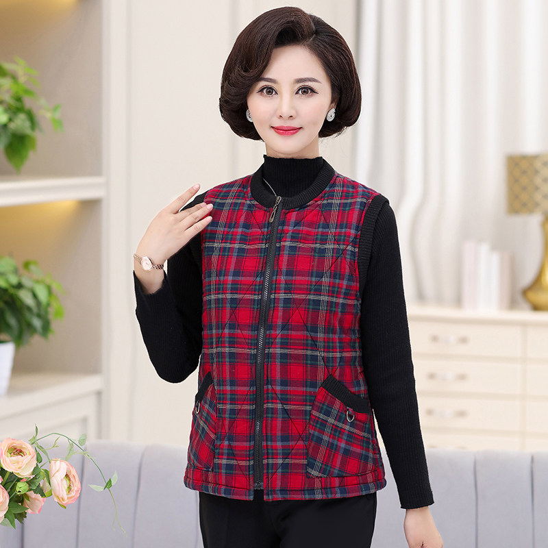 The elderly autumn and winter clip thin cotton waistcoat sleeveless warm large size mother waistcoat grandmother collarless silk vest woman