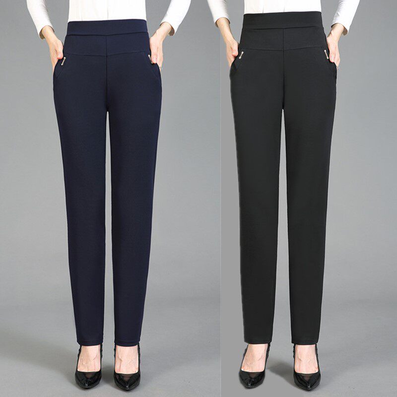 Mom Autumn Clothing Middle Aged Casual Pants Lady Straight Barrel Loose Elastic Long Pants 2020 New Middle-aged Outwear Women Pants