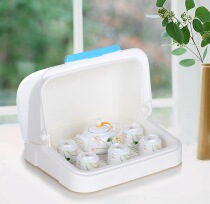 Cover transparent tea set drain rack kitchen dishes storage box tableware food dust storage rack