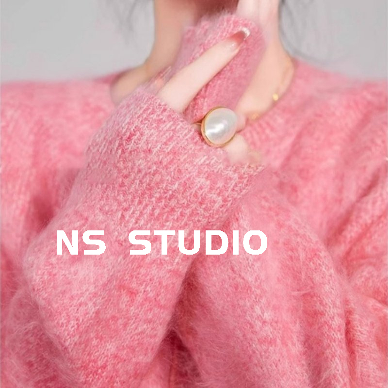 Rose Red Top, Mohair, Korean Style, Gentle and Lazy Style, Knitted Cardigan Sweater Jacket for Women, Spring and Autumn