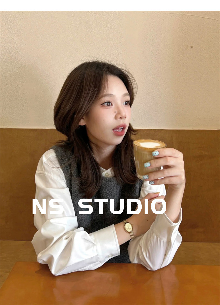 민소매 맨위 회색 조끼 베스트 어깨 스택 착용 느긋한 바람 니트 스웨터 풀오버 스웨터 여자 가을 상세 이미지 7