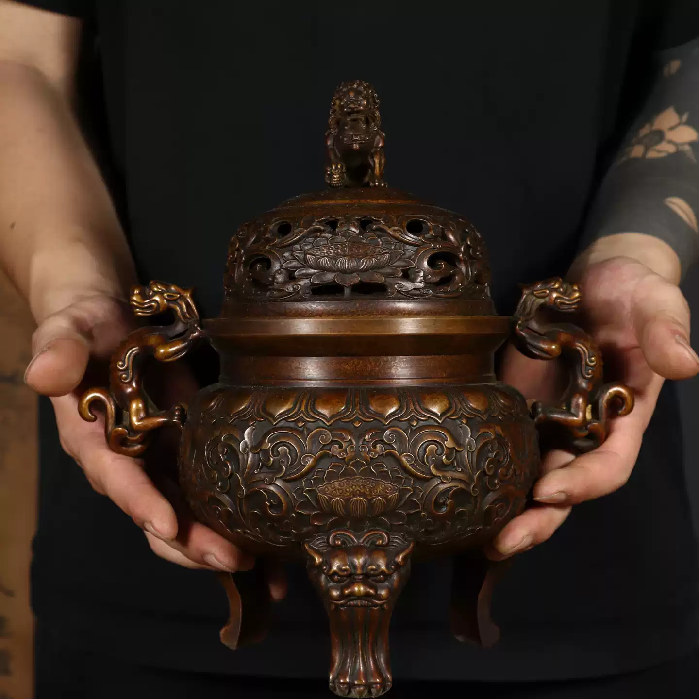 仿古纯铜天坛香炉宝塔香熏炉室内檀香盘香炉居家创意古玩铜器摆件