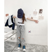 Girls short T-shirt 2021 Summer new girl Korean version of the Korean version of the navel blouse with a large child half sleeve damp