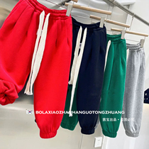Girl Sports Pants 2021 Winter Dress New CUHK Child Loose Bunches Pants Children Plus Suede 100 Hitch Kharenwear Pants Winter