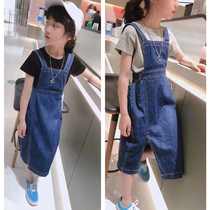 Pora small station girls summer clothing harness skirt suit 2021 new foreign air Han version children casual denim two sets