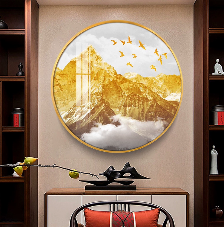 Lối vào tủ hội trường Jinshan Elk sứ pha lê tròn bức tranh trang trí phòng khách gian giữa phòng học ánh sáng khí quyển bức tranh treo sang trọng tủ sách gỗ