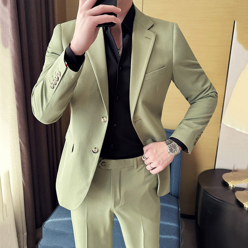 Bean Green High-End Stylish Suit for Men, Spring and Summer Casual Suit Set, Slim Fit British Style Korean Version Trendy