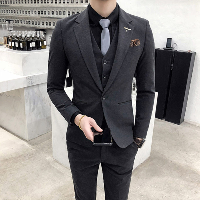 Dark Grey Suit Men's Spring Wedding Gown Casual Senior Feel New Groom Suit Suit Men's Han Version Trend